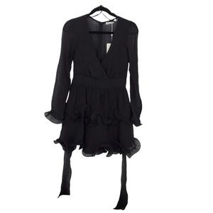SAINTS + SECRETS BLACK SHEER RUFFLE
LONG SLEEVE V-NECK Dress Size: Small